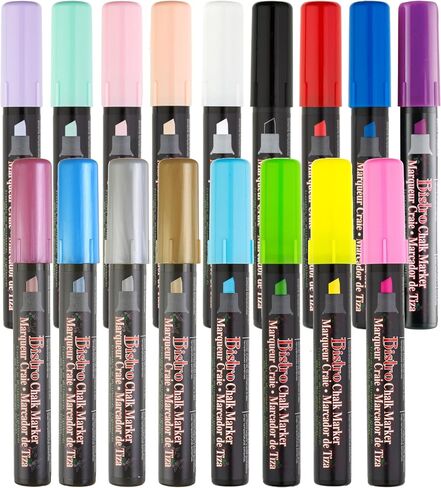 Uchida Bistro Chalk Marker Set - Chisel Tip - 17 Basic, Neon, Pastel and Metallic Colors - Bistro Chalk Markers for Blackboard, Signs, Windows, Blackboards, and Glass in Saudi Arabia