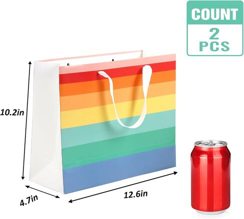 Moretoes 2 Pack Birthday Gift Bags Matching Tissue Paper and Cards, Pretty Rainbow Gift Bags Happy Birthday Gift Bags for Men Women, 12.6" x 10.25" x 4.7" in Saudi Arabia