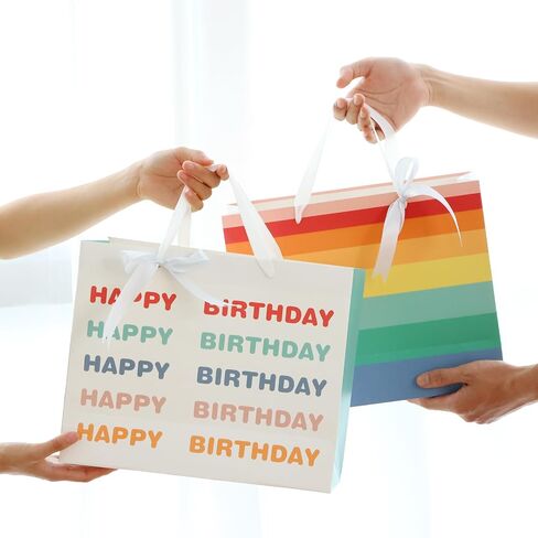 Moretoes 2 Pack Birthday Gift Bags Matching Tissue Paper and Cards, Pretty Rainbow Gift Bags Happy Birthday Gift Bags for Men Women, 12.6" x 10.25" x 4.7" in Saudi Arabia