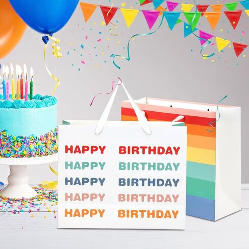 Moretoes 2 Pack Birthday Gift Bags Matching Tissue Paper and Cards, Pretty Rainbow Gift Bags Happy Birthday Gift Bags for Men Women, 12.6" x 10.25" x 4.7" in Saudi Arabia