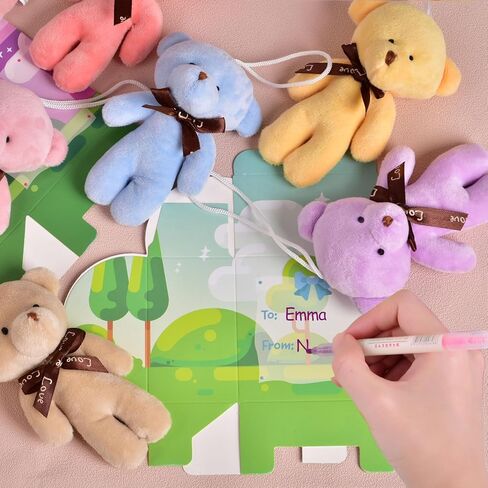 FUN LITTLE TOYS 28 Packs Valentine's Day Mini Stuffed Animals Plush Toys with Heart Boxes, Cute Small Keychain Bear Valentine Gift Boxes for Kids Party Favors, Exchange School Rewards in Kuwait
