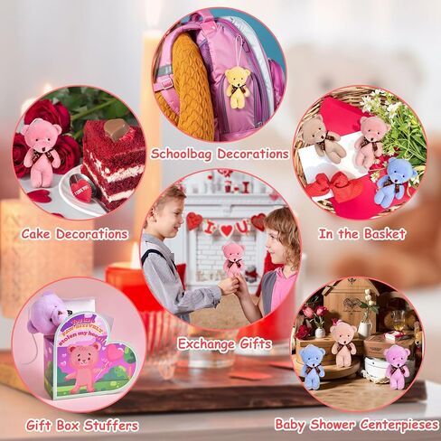 FUN LITTLE TOYS 28 Packs Valentine's Day Mini Stuffed Animals Plush Toys with Heart Boxes, Cute Small Keychain Bear Valentine Gift Boxes for Kids Party Favors, Exchange School Rewards in Kuwait