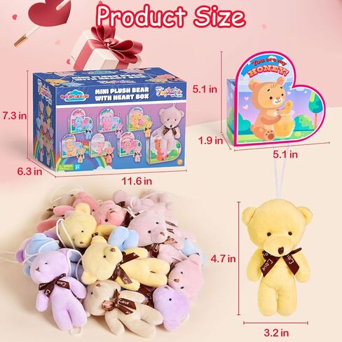 FUN LITTLE TOYS 28 Packs Valentine's Day Mini Stuffed Animals Plush Toys with Heart Boxes, Cute Small Keychain Bear Valentine Gift Boxes for Kids Party Favors, Exchange School Rewards in Kuwait
