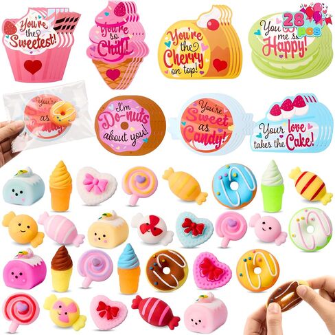 JOYIN 28 Packs Valentine’s Day Gift Cards with Candy Mochi Squishy Toys, Stress Relief Fidget Toys, Cute Squeeze Toys for Kids Valentine's Party Favors, Classroom Gift Exchange and School Reward in Saudi Arabia