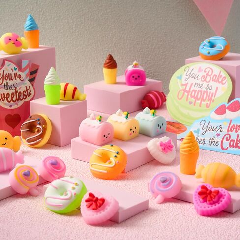 JOYIN 28 Packs Valentine’s Day Gift Cards with Candy Mochi Squishy Toys, Stress Relief Fidget Toys, Cute Squeeze Toys for Kids Valentine's Party Favors, Classroom Gift Exchange and School Reward in Saudi Arabia
