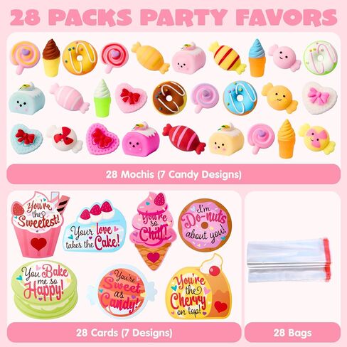 JOYIN 28 Packs Valentine’s Day Gift Cards with Candy Mochi Squishy Toys, Stress Relief Fidget Toys, Cute Squeeze Toys for Kids Valentine's Party Favors, Classroom Gift Exchange and School Reward in Saudi Arabia