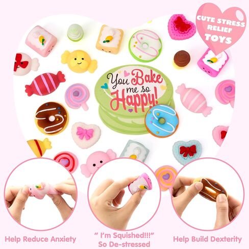 JOYIN 28 Packs Valentine’s Day Gift Cards with Candy Mochi Squishy Toys, Stress Relief Fidget Toys, Cute Squeeze Toys for Kids Valentine's Party Favors, Classroom Gift Exchange and School Reward in Saudi Arabia