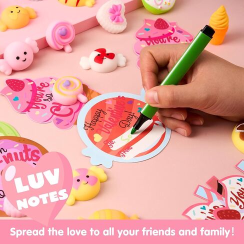 JOYIN 28 Packs Valentine’s Day Gift Cards with Candy Mochi Squishy Toys, Stress Relief Fidget Toys, Cute Squeeze Toys for Kids Valentine's Party Favors, Classroom Gift Exchange and School Reward in Saudi Arabia