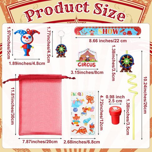 134 Pcs Circus Party Favors Set Circus Slap Bracelets Cute Clown Toys Keychains Straws Stampers Tattoos Stickers Organza Bags for Circus Carnival Birthday Party Baby Shower Decorations Supplies in Saudi Arabia