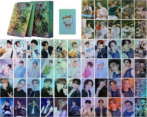 Stray Kids بطاقة ضوئية ليزر لومو 55 قطعة مجموعة بطاقات تهنئة صغيرة للأطفال من Stray Kids بضائع هدايا لمشجعي SKZ للبنين والبنات in Kuwait
