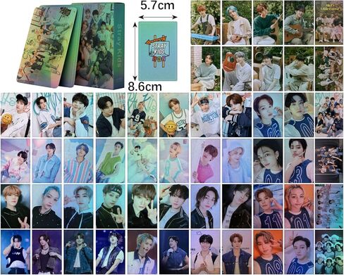 Stray Kids بطاقة ضوئية ليزر لومو 55 قطعة مجموعة بطاقات تهنئة صغيرة للأطفال من Stray Kids بضائع هدايا لمشجعي SKZ للبنين والبنات in Kuwait