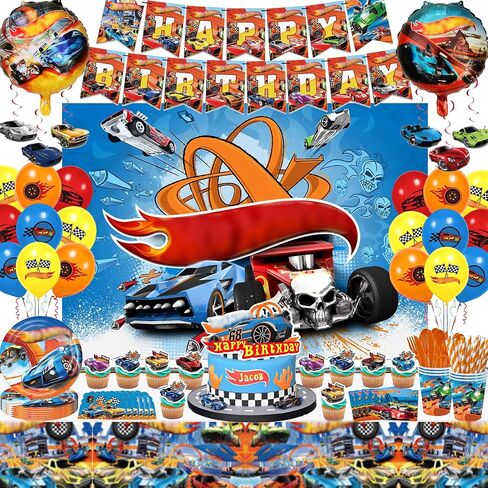 165 PCS Car Birthday Party Supplies Includes Backdrop, Balloon, Invitation Cards, Taableware in Saudi Arabia