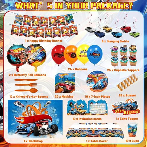 165 PCS Car Birthday Party Supplies Includes Backdrop, Balloon, Invitation Cards, Taableware in Saudi Arabia