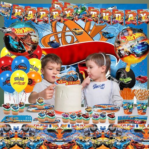 165 PCS Car Birthday Party Supplies Includes Backdrop, Balloon, Invitation Cards, Taableware in Saudi Arabia