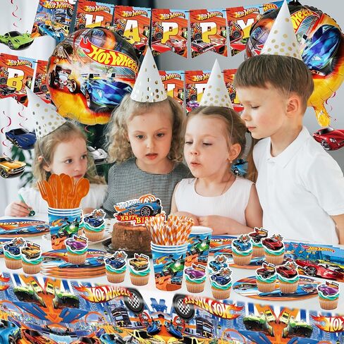 165 PCS Car Birthday Party Supplies Includes Backdrop, Balloon, Invitation Cards, Taableware in Saudi Arabia
