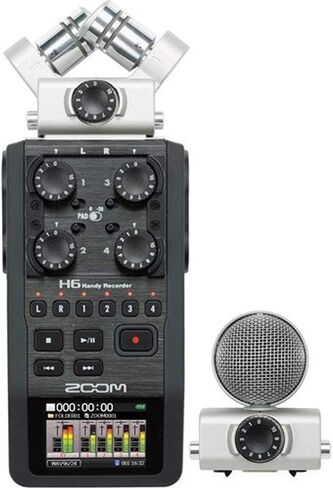 مجموعة مسجل مفيد Zoom H6 ذات 6 مسارات مع زجاج أمامي عالمي ومحول طاقة وبطاقة ذاكرة (4 قطع) in Saudi Arabia