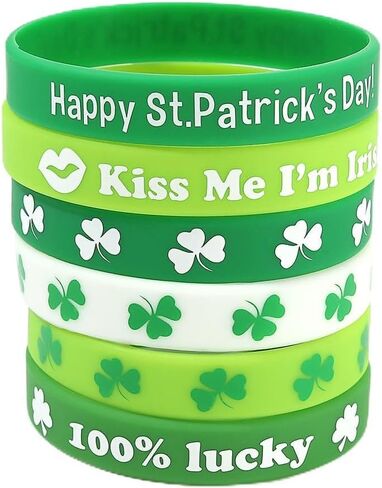 أساور ACEDRE لعيد القديس باتريك، سوار معصم أيرلندي، سوار مطاطي أخضر شامروك، هدايا الحفلات لإكسسوارات عيد القديس باتريك للنساء والرجال (B-Green 6PCS) in Kuwait