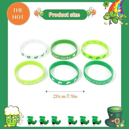أساور ACEDRE لعيد القديس باتريك، سوار معصم أيرلندي، سوار مطاطي أخضر شامروك، هدايا الحفلات لإكسسوارات عيد القديس باتريك للنساء والرجال (B-Green 6PCS) in Kuwait