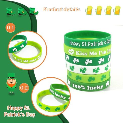 أساور ACEDRE لعيد القديس باتريك، سوار معصم أيرلندي، سوار مطاطي أخضر شامروك، هدايا الحفلات لإكسسوارات عيد القديس باتريك للنساء والرجال (B-Green 6PCS) in Kuwait