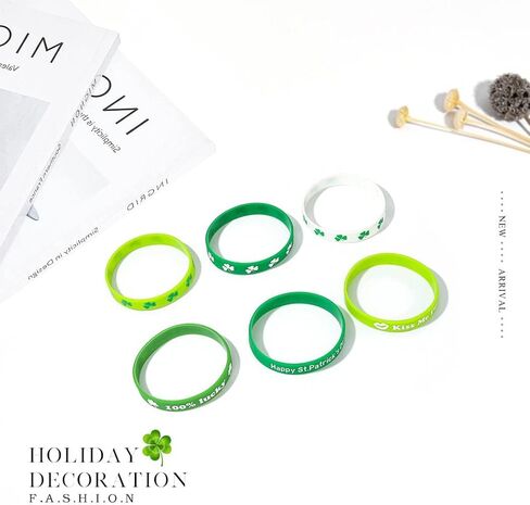 أساور ACEDRE لعيد القديس باتريك، سوار معصم أيرلندي، سوار مطاطي أخضر شامروك، هدايا الحفلات لإكسسوارات عيد القديس باتريك للنساء والرجال (B-Green 6PCS) in Kuwait