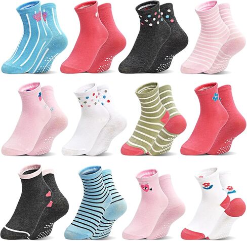 SkiBeaut Baby Toddlers Girls Socks, 12 Pairs Non Slip Kids Grips Toddler Grippy Girl House Socks with Grippers for 0-7 Years in Saudi Arabia
