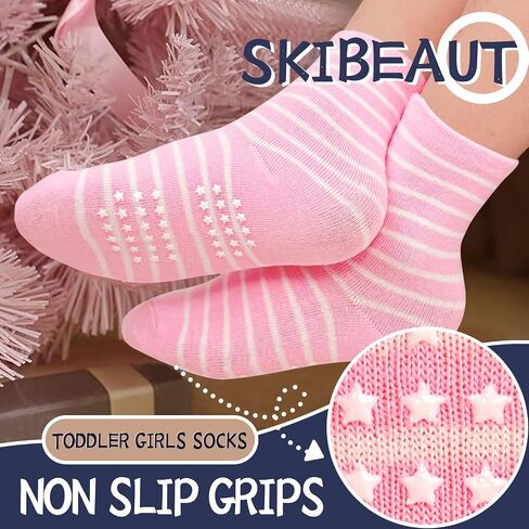 SkiBeaut Baby Toddlers Girls Socks, 12 Pairs Non Slip Kids Grips Toddler Grippy Girl House Socks with Grippers for 0-7 Years in Saudi Arabia