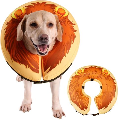 SAWMONG Inflatable Dog Cone Collar for Small Medium Large Dogs After Surgery, Soft Recovery Collar for Dogs and Cats, Prevents Licking Wounds & Alternative E Collar No Blocking,Lion-M in Saudi Arabia