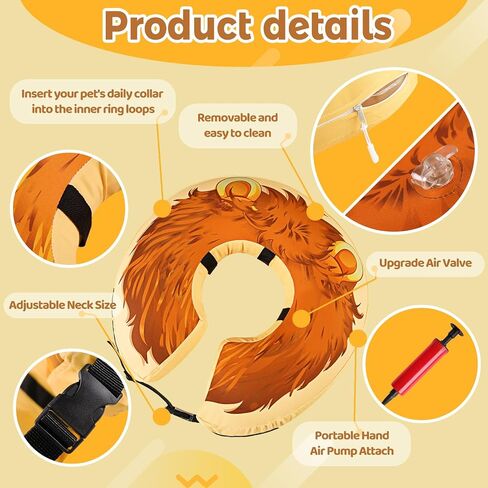 SAWMONG Inflatable Dog Cone Collar for Small Medium Large Dogs After Surgery, Soft Recovery Collar for Dogs and Cats, Prevents Licking Wounds & Alternative E Collar No Blocking,Lion-M in Saudi Arabia
