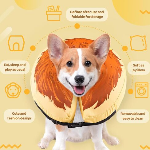 SAWMONG Inflatable Dog Cone Collar for Small Medium Large Dogs After Surgery, Soft Recovery Collar for Dogs and Cats, Prevents Licking Wounds & Alternative E Collar No Blocking,Lion-M in Saudi Arabia