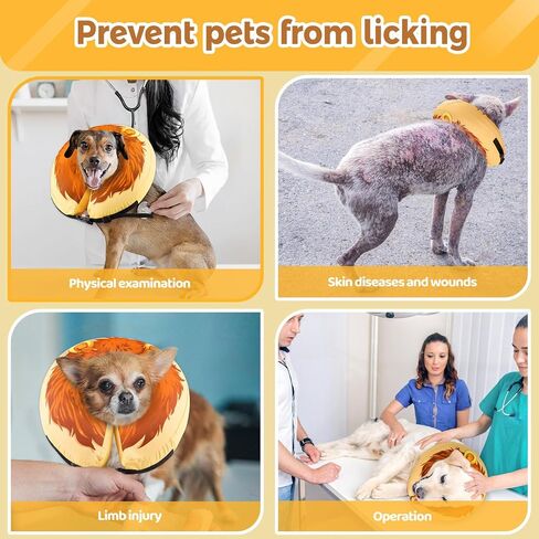 SAWMONG Inflatable Dog Cone Collar for Small Medium Large Dogs After Surgery, Soft Recovery Collar for Dogs and Cats, Prevents Licking Wounds & Alternative E Collar No Blocking,Lion-M in Saudi Arabia