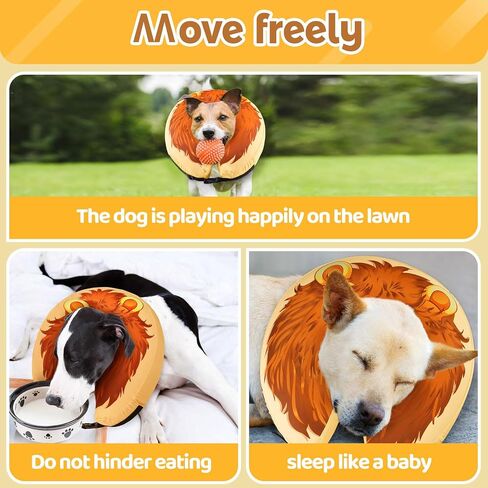 SAWMONG Inflatable Dog Cone Collar for Small Medium Large Dogs After Surgery, Soft Recovery Collar for Dogs and Cats, Prevents Licking Wounds & Alternative E Collar No Blocking,Lion-M in Saudi Arabia