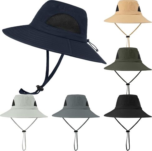 6 Pack Mens Sun Hats with UV Protection Waterproof Wide Brim Bucket Safari Hat for Men Women Foldable Sun Hats for Fishing Hiking Garden Safari Camping, 6 Colors in Saudi Arabia