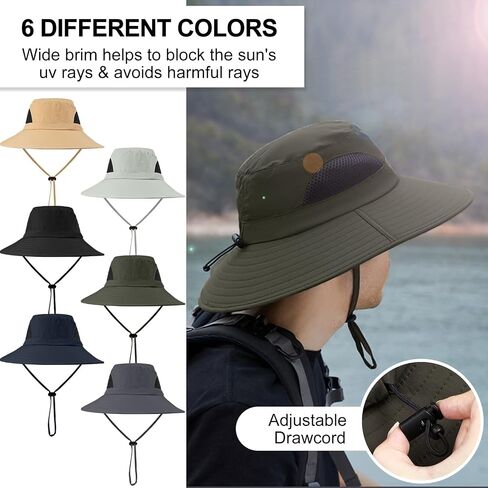 6 Pack Mens Sun Hats with UV Protection Waterproof Wide Brim Bucket Safari Hat for Men Women Foldable Sun Hats for Fishing Hiking Garden Safari Camping, 6 Colors in Saudi Arabia