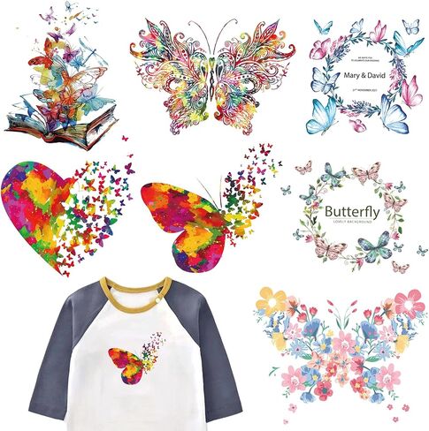 7PCS Small Size Butterfly Iron On Decals Thermal Transfer Stickers for Clothing Heat Press Decoration Appliqued Sublimation Patches Iron On Transfer Designs Heat Press Vinyl for Shirts in Saudi Arabia