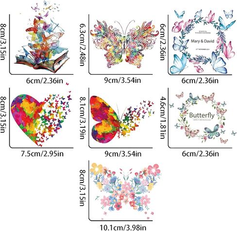7PCS Small Size Butterfly Iron On Decals Thermal Transfer Stickers for Clothing Heat Press Decoration Appliqued Sublimation Patches Iron On Transfer Designs Heat Press Vinyl for Shirts in Saudi Arabia