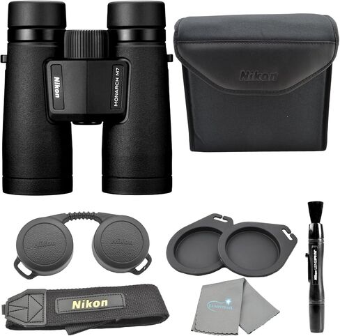 مجموعة مناظير Nikon Monarch M7 8x42 (16765) باللون الأسود مع قلم عدسة وقطعة قماش للتنظيف، مناظير مدمجة للبالغين للصيد ومشاهدة الطيور وأساسيات المشي لمسافات طويلة والتكبير والسفر in Kuwait
