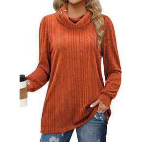 Bulotus Women's Turtleneck Tunic Sweaters Long Sleeve Ribbed Knit Comfy Loose Casual Fall Sweater in Kuwait