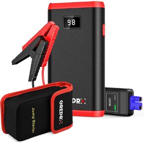 GREPRO Car Battery Jump Starter, 2000A Battery Jumper Starter Portable for Up to 7.0L Gas or 5.5L Diesel Engines, 12V Jumper Box for Car Battery with LCD Display, 3 Modes Flashlight, Dual USB Output
