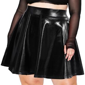 Moon Wood Women's Plus Size Sparkly Metallic Flared Pleated Mini Skater Skirt