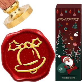 CRASPIRE Merry Christmas Wax Seal Stamp 30mm Removable Christmas Tree Brass Head with Vintage Retro Wooden Handle Sealing Wax Stamp for Christmas Day Party Birthday Envelopes Invitations Packing DIY