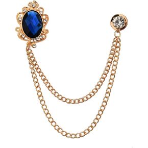 Men's Gem Brooch Crystal Lapel Pin for Men Tassel Chain Brooch Collar Pins Rhinestone Brooch Pin Hanging Chain Lapel Pins for Men Suits Shirts Tuxedo Accessories for Prom Wedding Birthday Party