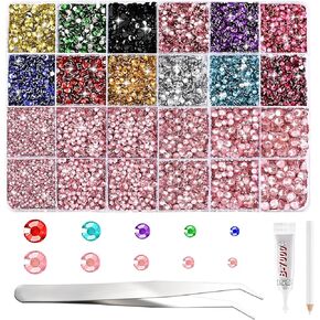 NACHLYNN 35700 Pcs Resin Rhinestones Kits 12 Colors Flatback Round Jelly Rhinestones with Tweezers Glue Pen 3 mm Bedazzling Non Hotfix Crystal Gems for Nail DIY Crafts Face Tumblers Mugs Clothing