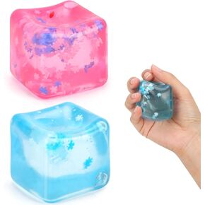 Ice Cube Fidget Toy for All Ages: 2 Pack Soft Cube Sensory Fidget Ice Cube Stress Ball Squishy Cube Stress Relief Toys for Kids, Teens and Adults Party Favors, Birthday Gift for Kids Age 3+