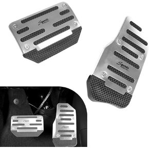 Pack-2 Automatic Car Accelerator Brake Pedal Kit, Anti-Slip Durable Metal Vehicle Accelerator Decorative Pedal Replacement, No Need Punch Design, Universal Rubber Pedal Accessories (Silver)