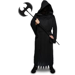 Grim Reaper Costume Adult Men Ghost Phantom Costume Black Robe with Hood Scary Halloween Costumes Cool Reaper cloak