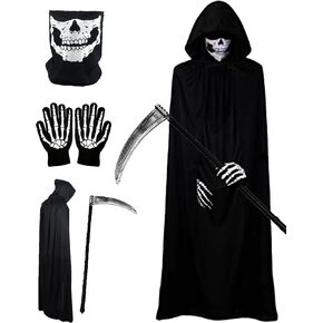 Kidukso Grim Reaper Cloak Set Unisex Hooded Cloak Cape Halloween Cosplay Costume Accessory for Themed Dress-Up Vampire Party