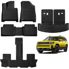 Floor Mats for Hyundai Sante Fe 7 Seater 2024 2025 (Not Hybrid) All Weather Sante Fe Floor Mats for Hyundai Sante Fe Accessories 2024 2025 TPE Cargo Mat with Backrest Mat Black