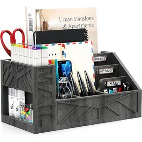 Mail Organizer Countertop for Home, Rustic Mail Holder for Desk Office Accessories Organizer, Wooden Desktop Organizer, Mail Sorter Storage for File, Letter, Bills, Paper, Folder (Large)