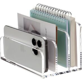 SANRUI Acrylic Desk File Organizer Holder for Desk, Clear Laddered 5 Upright Compartments Mail Sorters, Multifunction Desktop Envelope Folder Racks Document Holders for Office, Home, School