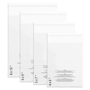 Clear Self Seal Poly Bags With Suffocation Warning (400-Pack) Combo 4"x 6", 5"x7", 6"x9", 8"x10" Clear Poly Mailers & Shipping Envelopes for Packaging Clothing, or Small Business Mailing